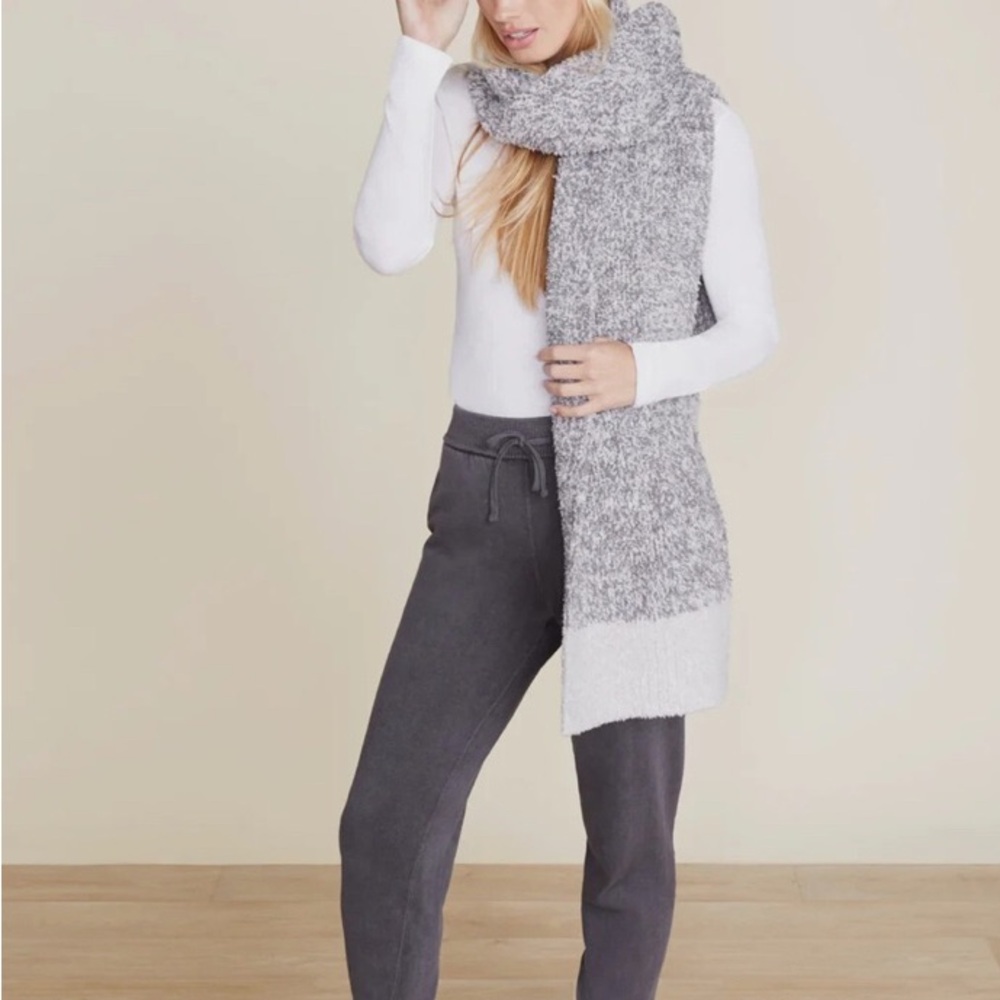 Barefoot Dreams Graphite Grey and White Cozy Long Scarf
